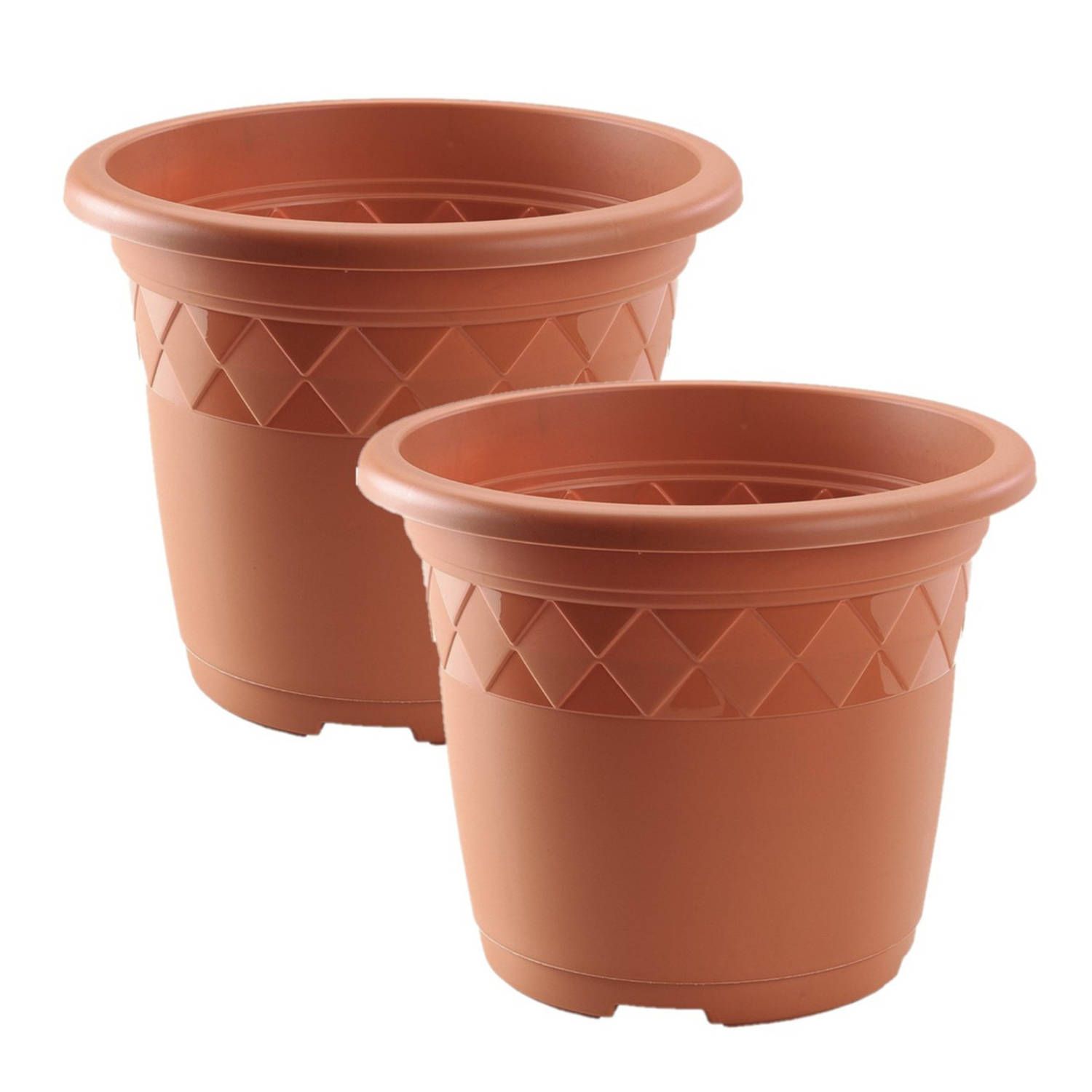 Hega hogar Set van 2x bloempot/plantenpot terra cotta rond kunststof 50 cm - Buiten