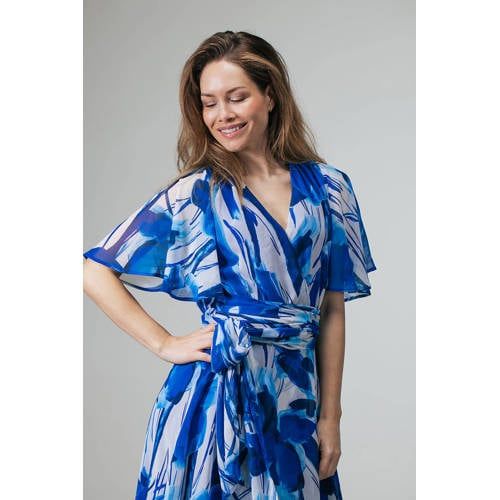 LabeL DOT gebloemde wikkel-/overslagjurk blauw