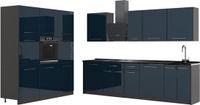 Vicco Complete keukeneenheid Fame-Line, Donkerblauw hoogglans/Antraciet, 460 cm zonder werkblad