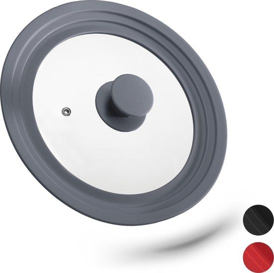 Relaxdays Glazen Deksel - Universeel - Ø 20-24 cm - Grijs