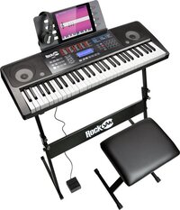 RockJam RJ761-SK 61 Toetsenbordpianokit - Digitale piano met keyboardstandaard, pianokruk, sustainpedaal, koptelefoon en lessen