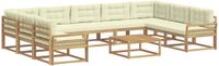vidaXL Hoek loungeset 9 zitplaatsen Wit en crème Acacia hout