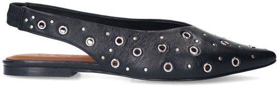 Sacha - Dames - Zwarte leren slingbacks met zilverkleurige studs - Maat 36