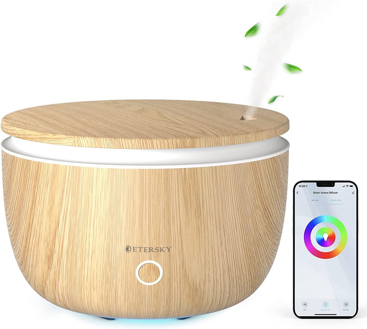 ETERSKY Smart Aromadiffuser, 500 ml, wifi-diffuser voor etherische oliën, ultrasone geurlamp, luchtbevochtiger, compatibel met Alexa Google Home, bediening via app, 7 ledkleuren, voor slaapkamer, kantoor, spa