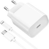 Phonillico® 18W Snellader + Lightning USB-C-kabel voor iPhone 14 / 14 PLUS / 14 PRO / 14 PRO MAX / 13 / 13 MINI / 13 PRO / 13 PRO MAX / 12 / 12 MINI / 12 PRO / 12 PRO MAX / 11/11 PRO / 11 PRO MAX / X / XS / XS MAX / XR / SE 2022 / SE 2020 / 8 / 8 PLUS