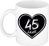 Bellatio Decorations mok/beker - 45 jaar - verjaardag - keramiek - 300 ml