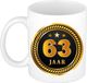 Bellatio Decorations 63 jaar thema koffiemok Medaille - jubileum - verjaardag - zwart met goud - Cadeau beker - 300 ml - keramiek