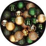 Merkloos / Sans marque Kaemingk B.V. Kerstballen - 34 stuks - goud en donkergroen - mix - 3 cm - mat - glans - glitter - kunststof