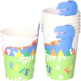 Givi Italia Feestbekers met hoesjes - 8x - dinosaurus - papier - 250ml