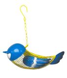 Dehner Natura Coco, premium voederstation voor wilde vogels, robuust en duurzaam voederstation met ophangvoorziening, ca. 26,8 x 12 x 8,5 cm, metaal, geel/blauw