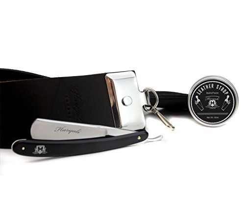 Haryali London Lederen Strop met 10ml Plakken Vintage Stijl Rechte Gesneden Keel Razor