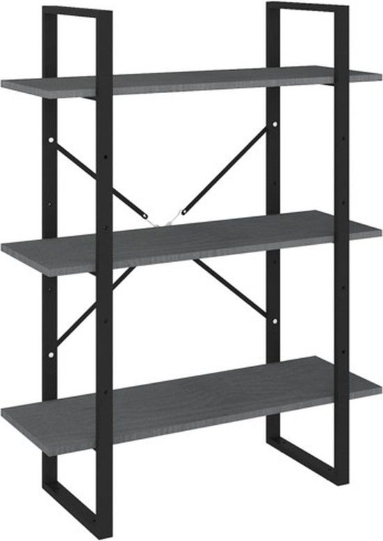 vidaXL Boekenkast met 3 schappen 80x30x105 cm massief grenenhout grijs