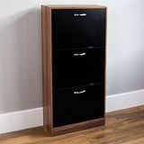 Vida Designs Schoenenkast met 3 laden, schoenenkast, halmeubel, inklapbaar, walnoot en zwart, 118 x 60 x 24 cm