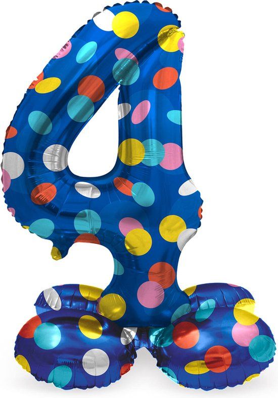 Folat - Folieballon Cijfer 4 Colorful Dots - 72 cm - Multi