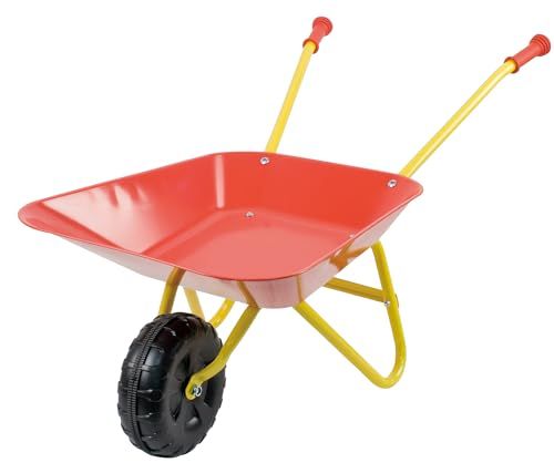 Idena Metalen kruiwagen voor kinderen vanaf 24 maanden in roodgeel, ca. 78 x 40 x 38 cm, ideaal voor de tuin en zandbak, rood/geel