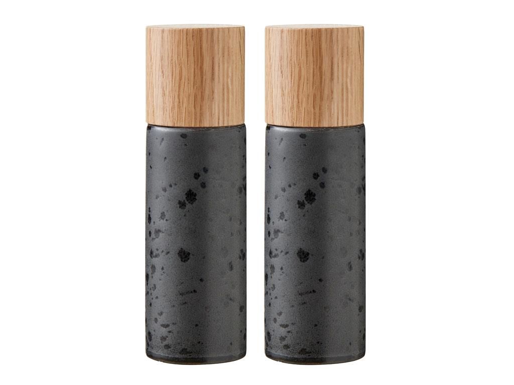 BITZ Peper- en zoutmolenset - Zwart, Hout - Keramisch mes - 2 stuks