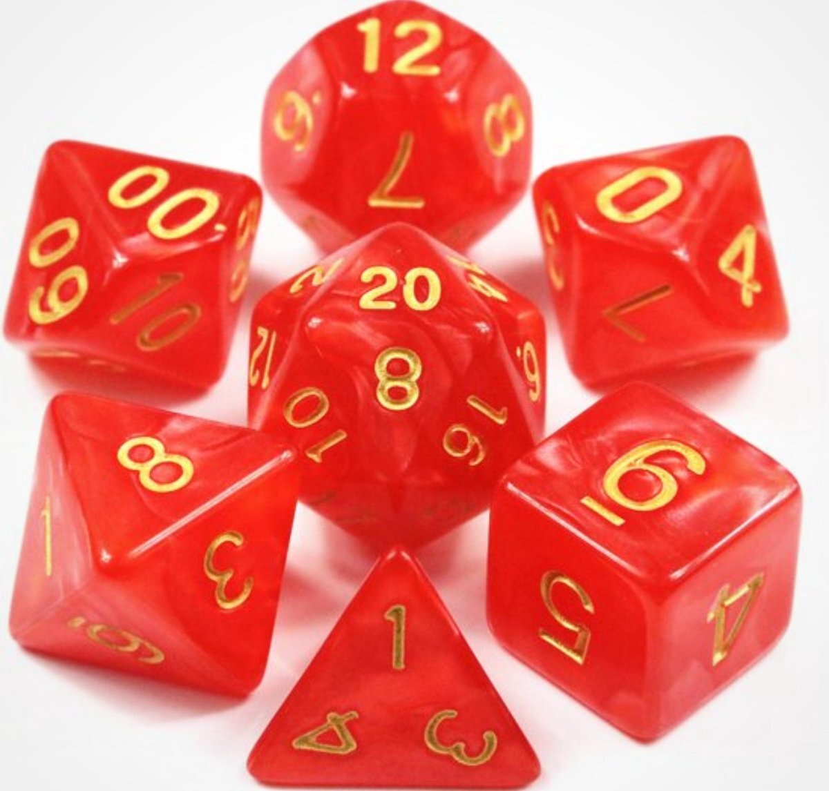 KELERINO. Dobbelstenen voor Dungeons & Dragons - Polydice - Marmer - 7 Delige Set - Rood / Goud