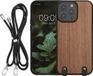 kwmobile Houten telefoonhoes met koord geschikt voor Apple iPhone 14 Pro Max Hoesje - Houten hoesje met telefoonkoord - donkerbruin