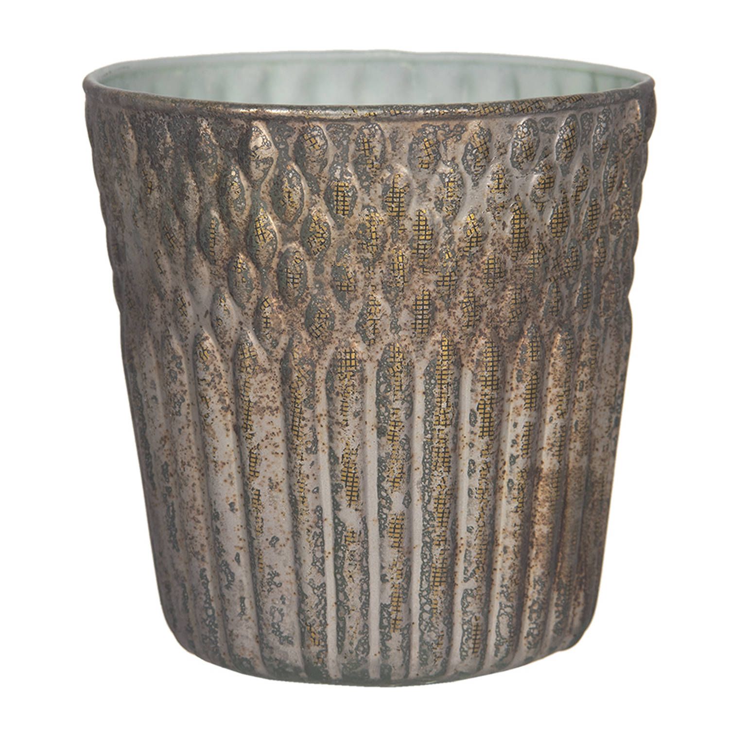 Clayre & Eef Glazen theelichthouder ø 13*13 cm Koperkleurig Glas