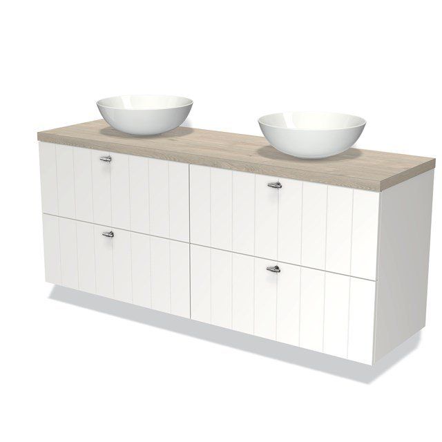 Maxaro Badkamermeubel Modulo Plato 160cm Mat Wit 4 Lades Lichtgrijs Eiken