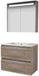 Basic-Line Premium 46 Badkamermeubelset - 80 x 46 cm - Greeploos - 2 Lades - Keramische Wastafel - 1 Kraangat - Spiegelkast met LED Verlichting - Scotch Oak