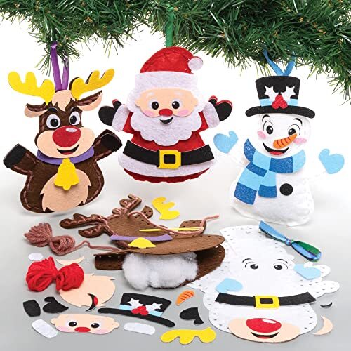 Baker Ross FC160 Kerstmis Decoratie Naai Sets - Pakket van 3, Naai set voor Kinderen, Creatieve Activiteiten voor Kinderen, Ideaal Kerst Knutselproject