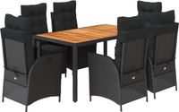 vidaXL 7-delige tuinset met kussens, zwart, van polyrotan