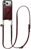 AVY Leren Hoesje geschikt voor Apple iPhone 17 Pro | Met Koord en Magnetische Kaarthouder | Compatibel met MagSafe | Leather Case met 130CM Koord & Wallet | Long Leather | Burgundy