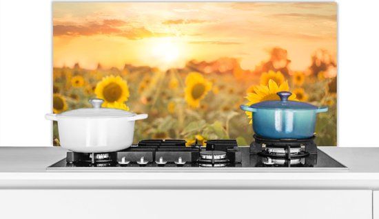 KitchenYeah Spatscherm keuken 100x50 cm - Kookplaat achterwand Zonnebloem - Aluminium