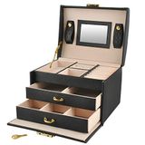 ISO Soulima Elegante zwarte sieradendoos met sleutel, spiegel en 20 vakken voor ringen en kettingen