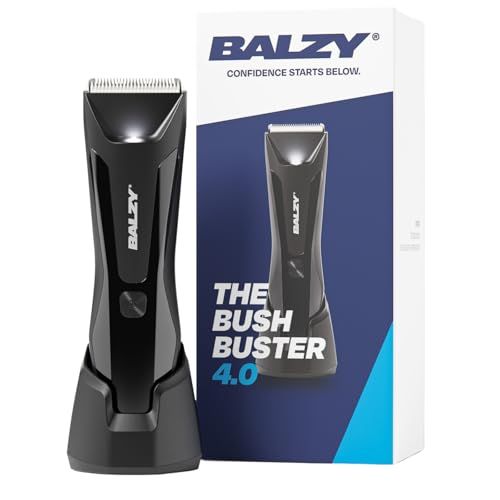 BALZY® BushBuster® 4.0 Bodygroomer Mannen - Waterdichte Schaamhaar Trimmer - Veilig Scheerapparaat voor Schaamstreek, Lichaam en Ballen - Body Trimmer Heren - Oplaadbaar met USB-C - Incl. Extra Blade - Incl. Charging Dock & Opzetstukken