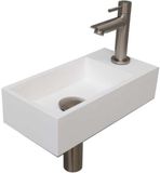 INK - Fonteinpack Polystone Rechts incl. Fonteinkraan - Design Sifon - Design Plug en Montageset - 360x180x90 Mm - Mat Wit/brushed Nickel