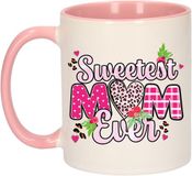 Bellatio Decorations Mok mama - roze oor - liefste mam ooit - 300 ml