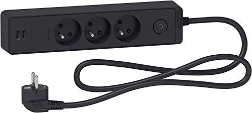 SCHNEIDER ELECTRIC 3 stopcontacten + 2 USB Antraciet zwart 1,5m