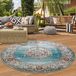 Orient Tapis, tapis d'extérieur, salon, vintage, bleu et crème, rond, diamètre 200 cm