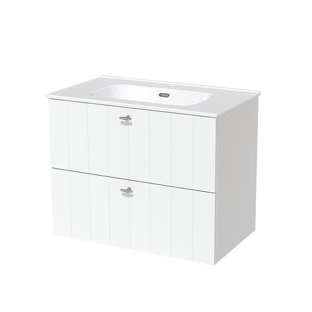 Maxaro Badkamermeubel 80cm Modulo Mat Wit 2 Lades Lamel Wastafel Keramiek