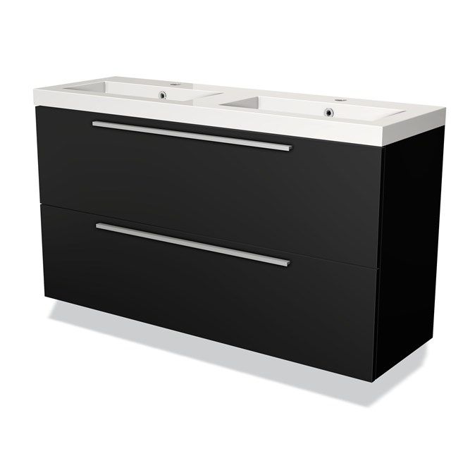 Maxaro Badkamermeubel 120cm Modulo Slim Mat Zwart 2 Lades Vlak Wastafel Mineraalmarmer