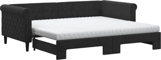 vidaXL Slaapbank met onderschuifbed en matrassen 90x190 cm fluweel zwart