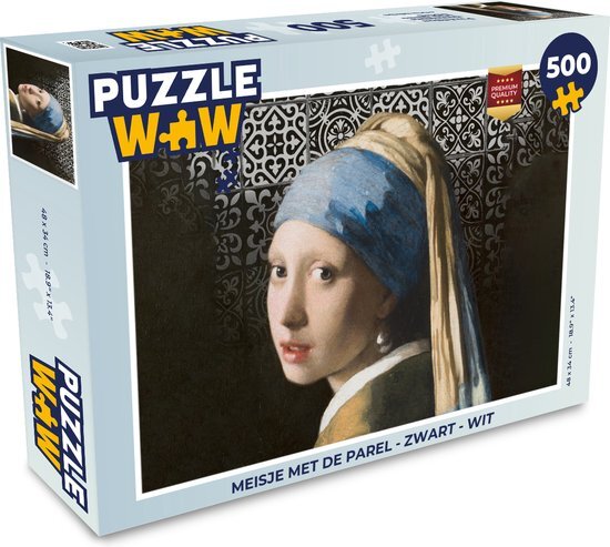 MuchoWow Puzzel Meisje met de parel - Zwart - Wit - Legpuzzel - Puzzel 500 stukjes