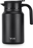 VANN® 3-wandige RVS Thermoskan 1.5L – Isoleerkan – Schenkkan met Drukknop – Voor Koffie, Thee, IJswater & Meer – VANN® Family Jug – Zwart
