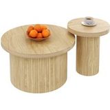 Mobliva Table Basse, Table Ronde Double, Table D'Appoint Avec Plateaux En Bois Naturel. Table De Salon Multifonctionnelle