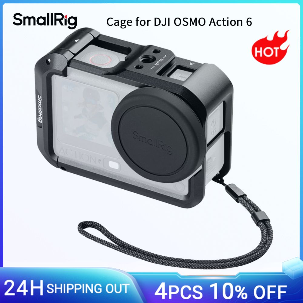 SmallRig Cage voor DJI Osmo Action 6 (Advanced Edition) met Cold Shoe, lensafdekking, beschermframe met 1/4"-20 bevestigingsgaten