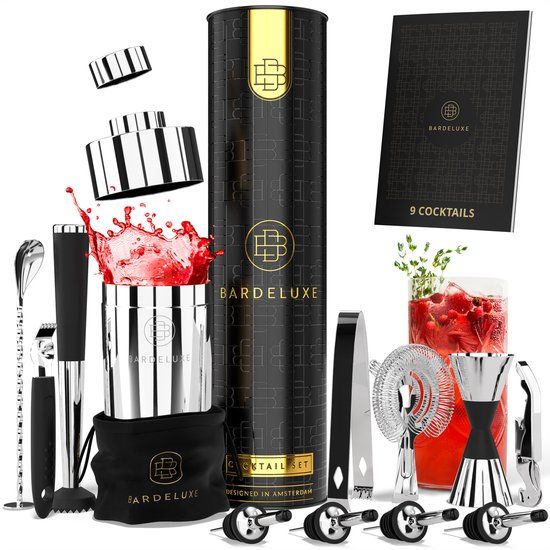 BarDeluxe® Cocktail Set - 12-Delig - RVS Cocktail Shaker Set (750ml) - Inclusief Receptenboek
