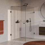 Brauer Void - Carving Douchecabine met Draaideur - Helder Glas - 90x140x200 cm - incl. Glascoating - PVD Gunmetal Geborsteld