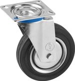 Metafranc Roue pivotante Ø 200 mm - plaque 140 x 110 mm - roue en caoutchouc plein - bande de roulement souple - roulement à rouleaux - capacité de charge 205 kg