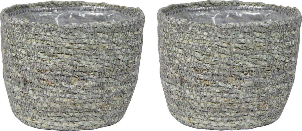 Steege Set van 2x plantenpotten - Jute/zeegras - Ø13 cm - IJsblauw/grijs