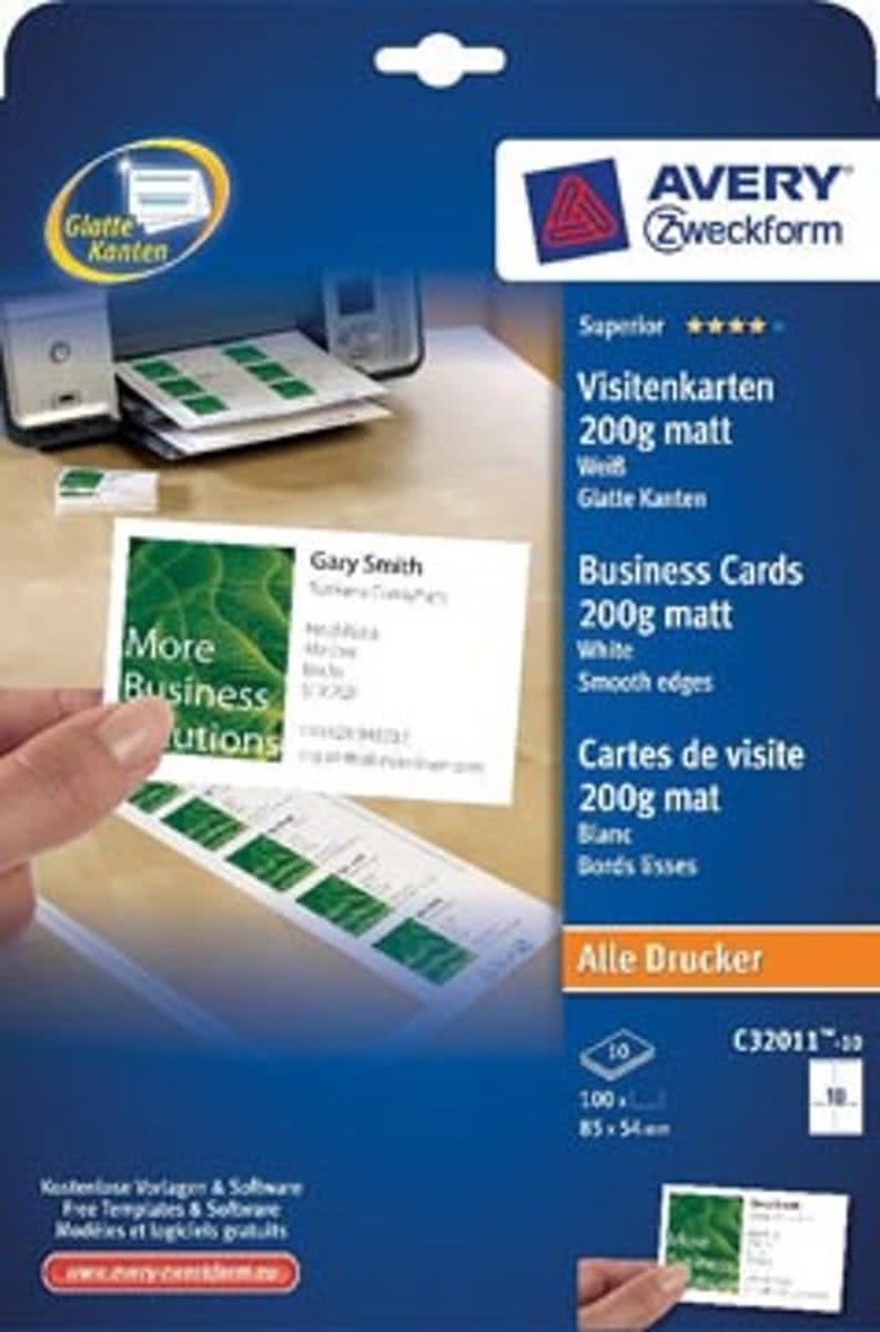Avery visitekaarten 200 gm formaat 85 x 54 mm 10 per blad doos van 10 blad