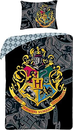 halantex Harry Potter Dekbedovertrek - 1-persoons - 140x200 - Hogwarts Logo - Zwart