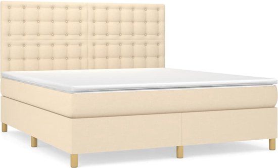 vidaXL Boxspring met matras stof crèmekleurig 160x200 cm