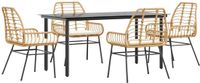 vidaXL 5-delige tuinset met kussens, bruin, polyrotan, glas